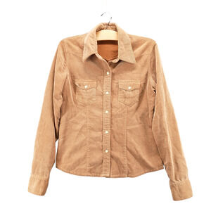 BKE Vintage Women's Corduroy Shirt Brown Size 8 Long Sleeve Pearl Snap Cotton